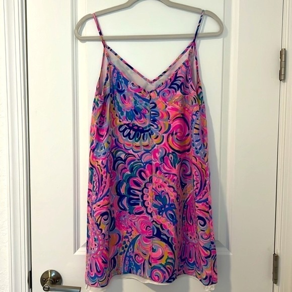 Lilly Pulitzer Lela Psychedelic Sunshine Silk Slip Double V-Neck Dress Small - Picture 6 of 15